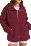 Solid Color Lambhair High Neck Woolen Cardigan Jacket