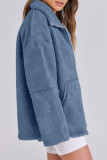 Solid Color Lambhair High Neck Woolen Cardigan Jacket