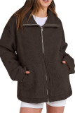 Solid Color Lambhair High Neck Woolen Cardigan Jacket