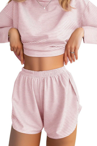 Striped Long Sleeved Shirt Shorts Pajama Two-piece Set