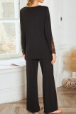 Round Neck Shirt Pants Pajama Two-piece Set