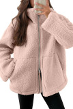 Solid Color Lambhair High Neck Woolen Cardigan Jacket