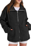 Solid Color Lambhair High Neck Woolen Cardigan Jacket