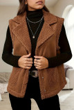 Corduroy Solid Color Lapel Sleeveless Cardigan Vest