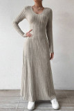 Solid Color Round Neck Long Sleeved Knitted Dress
