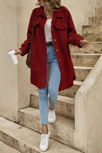 Lapel Solid Color Long Sleeved Plush Cardigan Jacket