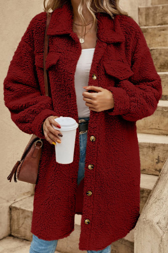 Lapel Solid Color Long Sleeved Plush Cardigan Jacket