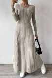 Solid Color Round Neck Long Sleeved Knitted Dress