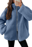 Solid Color Lambhair High Neck Woolen Cardigan Jacket