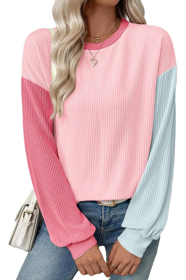 Round Neck Contrasting Long Sleeved Sweatshirt