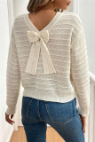 Bow Back Solid Color Round Neck Long Sleeved Sweater