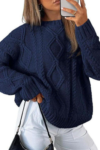 Solid Color Loose Round Neck Long Sleeved Sweater