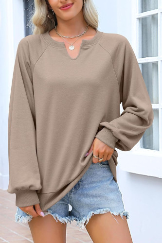 Solid Color V-neck Loose Long Sleeved T-shirt