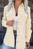 Solid Color Corduroy Lapel Long Sleeved Cardigan