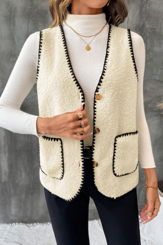 Fleece Solid Color V-neck Sleeveless Vest