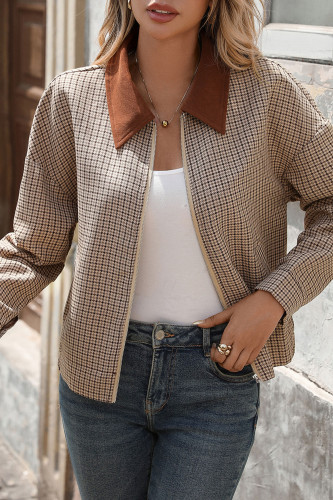 Retro Lapel Plaid Printed Long Sleeved Cardigan Jacket