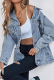 Solid Color Lapel Ripped Long Sleeved Denim Jacket