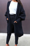 Solid Color Loose Long Sleeved Pocket Woolen Jacket