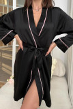 V-neck Long Sleeved Waist Cinched Nightgown