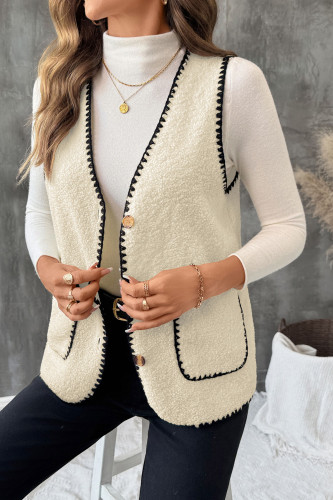 Fleece Solid Color V-neck Sleeveless Vest