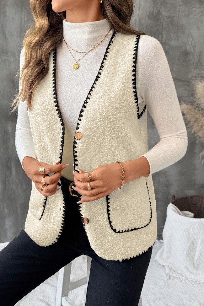 Fleece Solid Color V-neck Sleeveless Vest