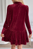 Velvet Solid Color Bow Long Sleeved Dress