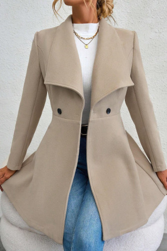 Solid Color Lapel Long Sleeve Wool Cardigan Coat