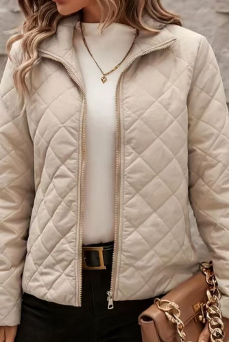 Solid Color Long Sleeved Lapel Diamond Patterned Jacket