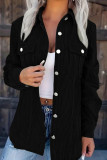 Solid Color Corduroy Lapel Long Sleeved Cardigan