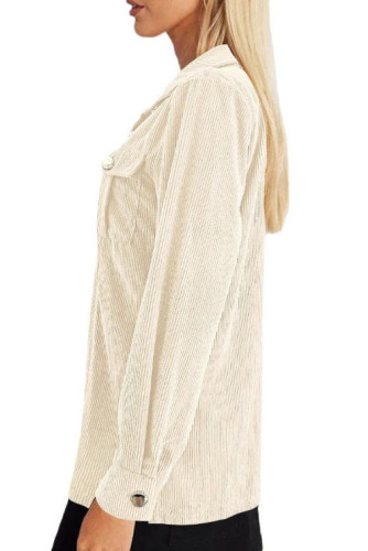 Solid Color Corduroy Lapel Long Sleeved Cardigan