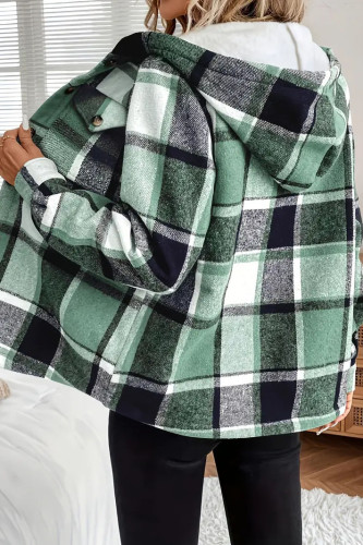 Checkered Printed Long Sleeved Hooded Cardigan Jacket