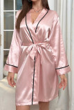 V-neck Long Sleeved Waist Cinched Nightgown