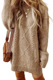 Solid Color Round Neck Long Sleeved Knitted Dress