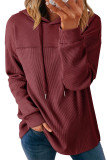 Waffle Solid Color Long Sleeved Hooded Sweatshirt