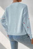 Round Neck Long Sleeved Jacquard Knitted Sweater