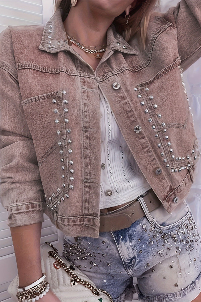 Rivet Decoration Denim Long Sleeved Lapel Jacket