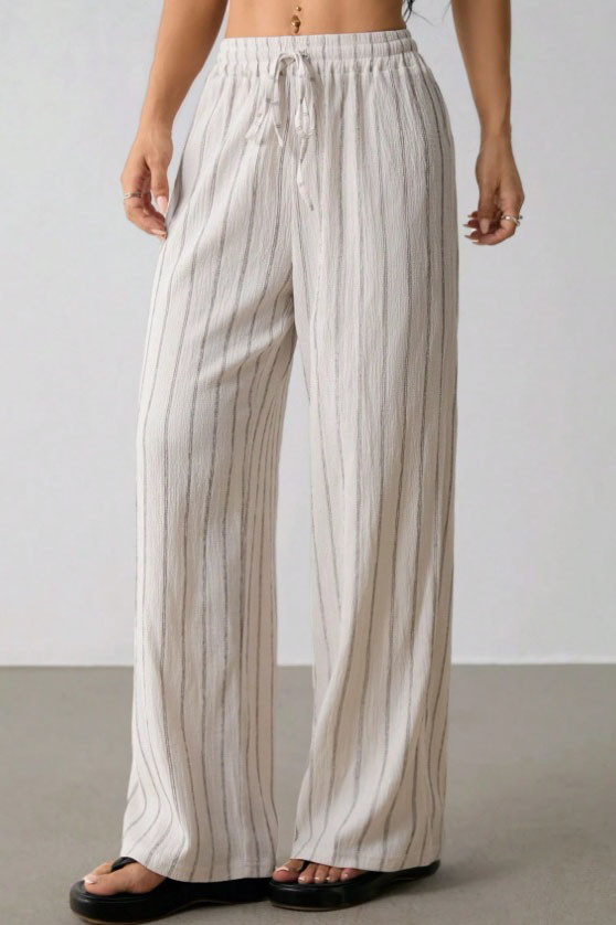High Waist Striped Loose Wide Leg Pants