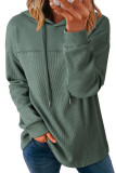 Waffle Solid Color Long Sleeved Hooded Sweatshirt