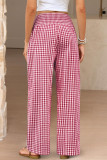 High Elastic Waist Checkered Printed Wide Leg Pants