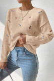 Round Neck Long Sleeved Jacquard Knitted Sweater