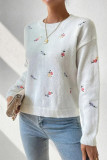 Round Neck Long Sleeved Jacquard Knitted Sweater