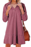 V-neck Seven Quarter Bubble Long Sleeve Denim Dress
