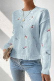 Round Neck Long Sleeved Jacquard Knitted Sweater