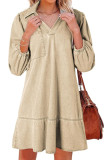 V-neck Seven Quarter Bubble Long Sleeve Denim Dress