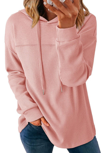 Waffle Solid Color Long Sleeved Hooded Sweatshirt