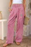High Elastic Waist Checkered Printed Wide Leg Pants