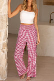 High Elastic Waist Checkered Printed Wide Leg Pants