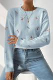 Round Neck Long Sleeved Jacquard Knitted Sweater