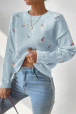 Round Neck Long Sleeved Jacquard Knitted Sweater