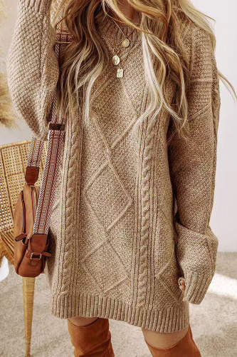 Solid Color Round Neck Long Sleeved Knitted Dress